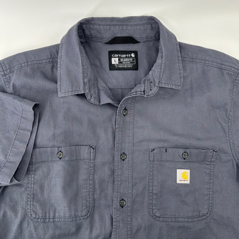 Carhartt Button Down Shirt Mens Large Gray Paisley Relaxed Fit TW6403-M Workwear